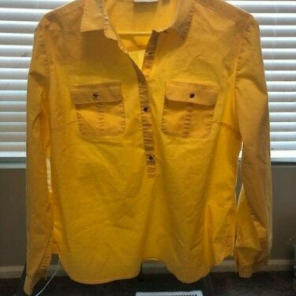 New York and Company Yellow 3/4 Button Down Shirt - Picture 4 of 4